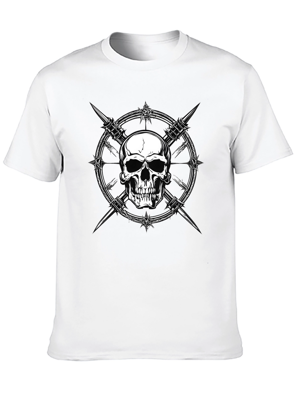 Skull & Barbed Wire Graphic Print Black T-Shirt