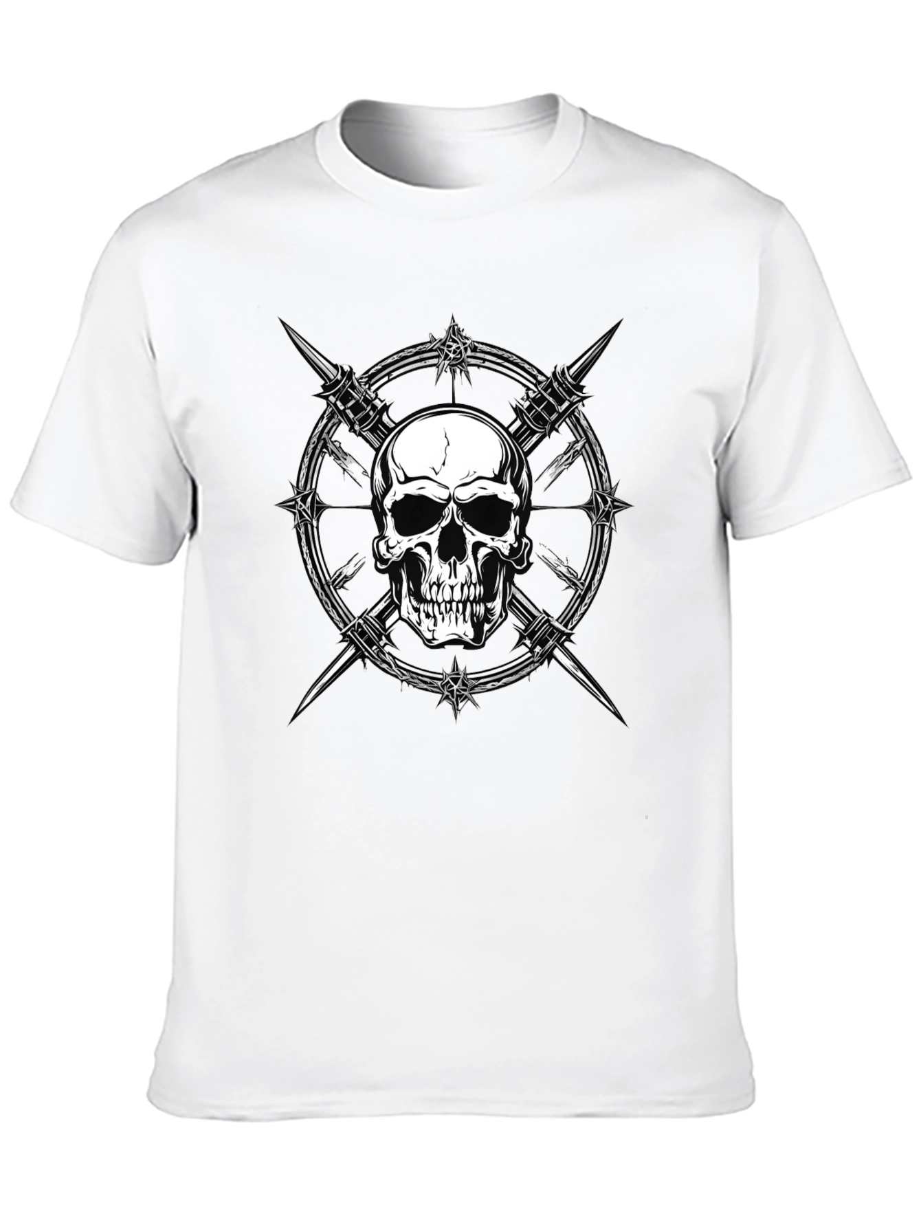 Skull & Barbed Wire Graphic Print Black T-Shirt
