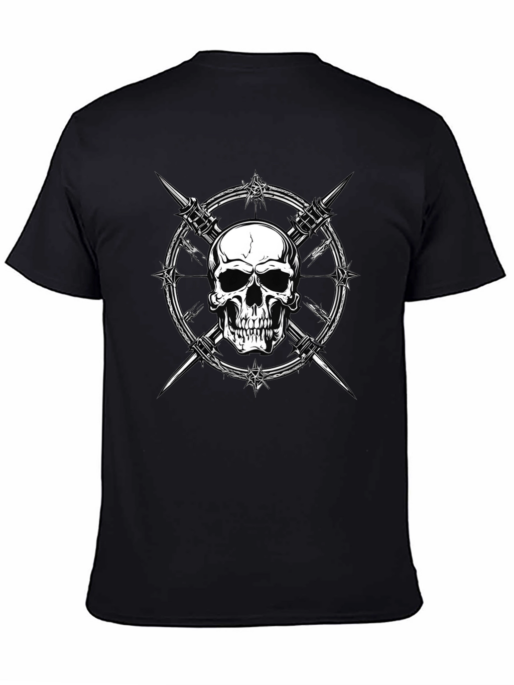 Skull & Barbed Wire Graphic Print Black T-Shirt