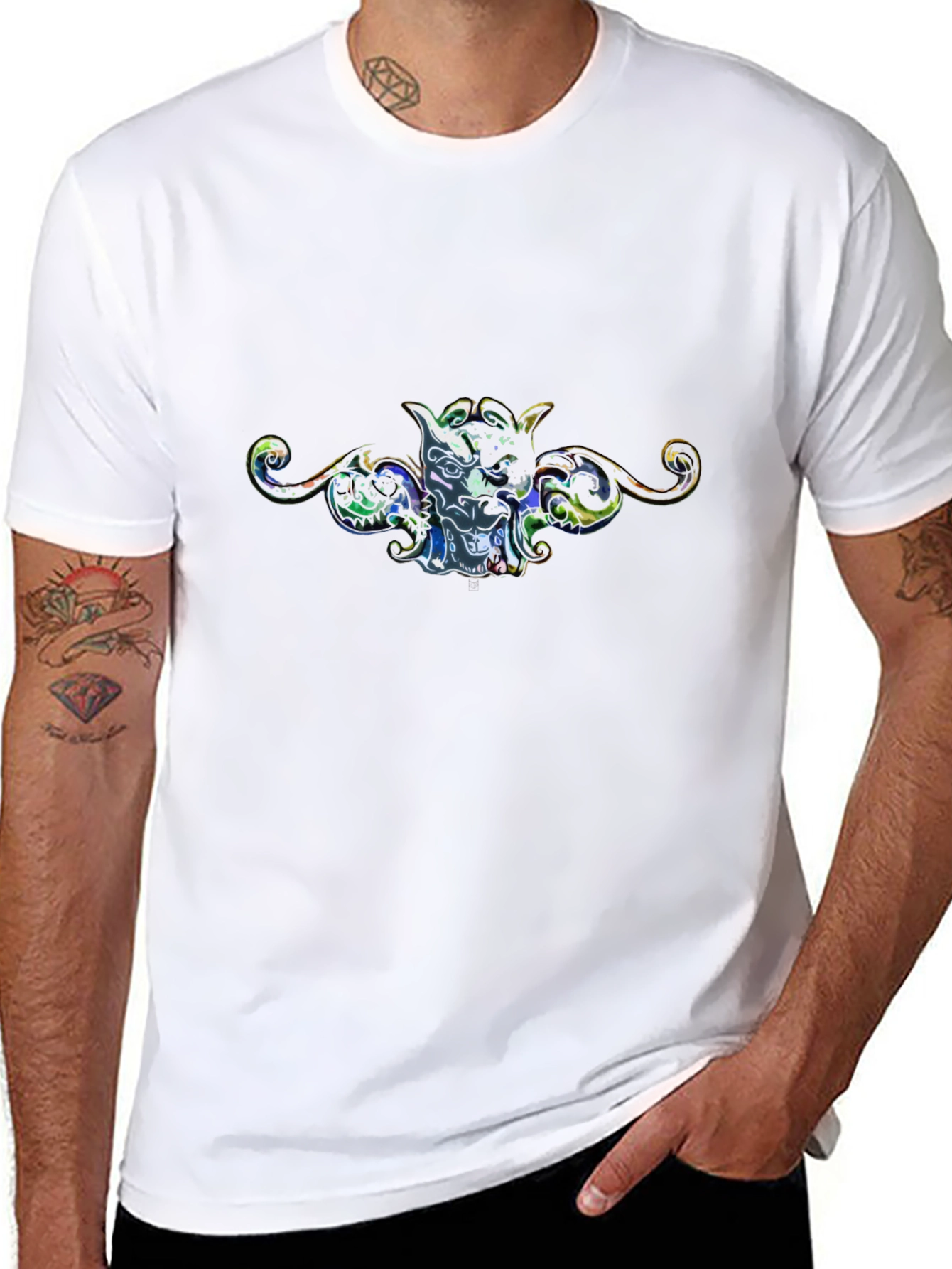 Artistic Graphic Print Black Tee