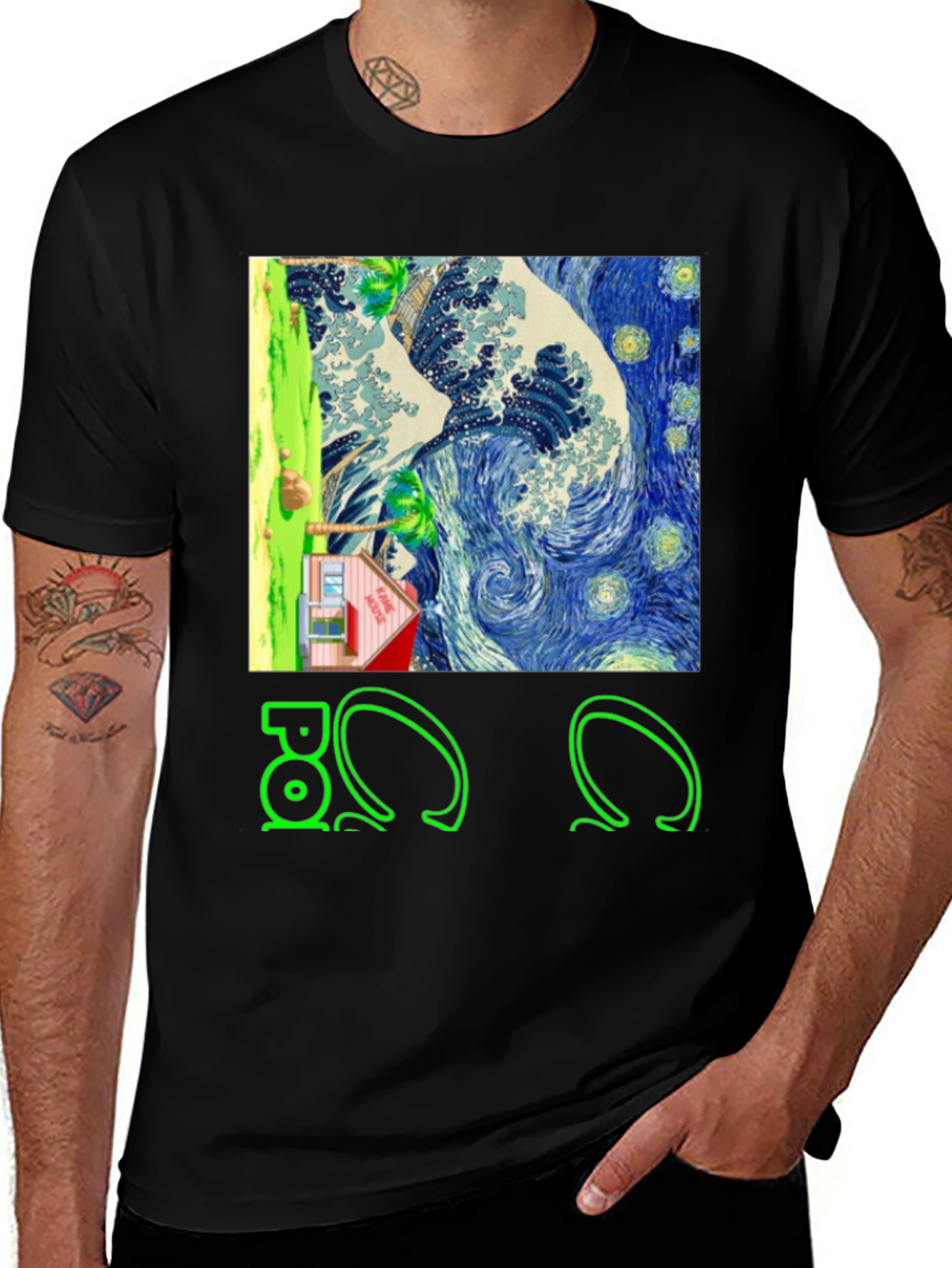 Artistic Graphic Tee - Wave & House