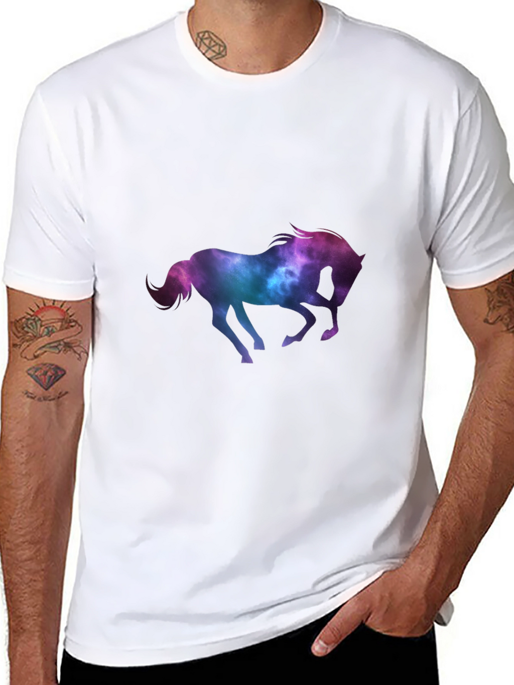 Galaxy Horse Graphic Tee - Black Casual T-Shirt