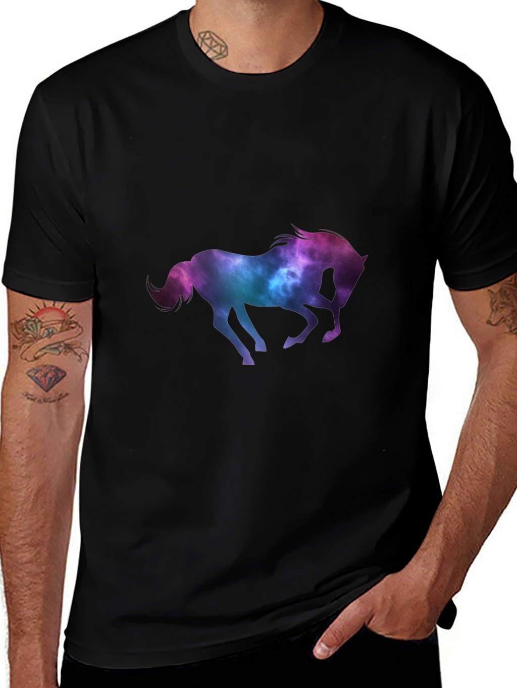 Galaxy Horse Graphic Tee - Black Casual T-Shirt