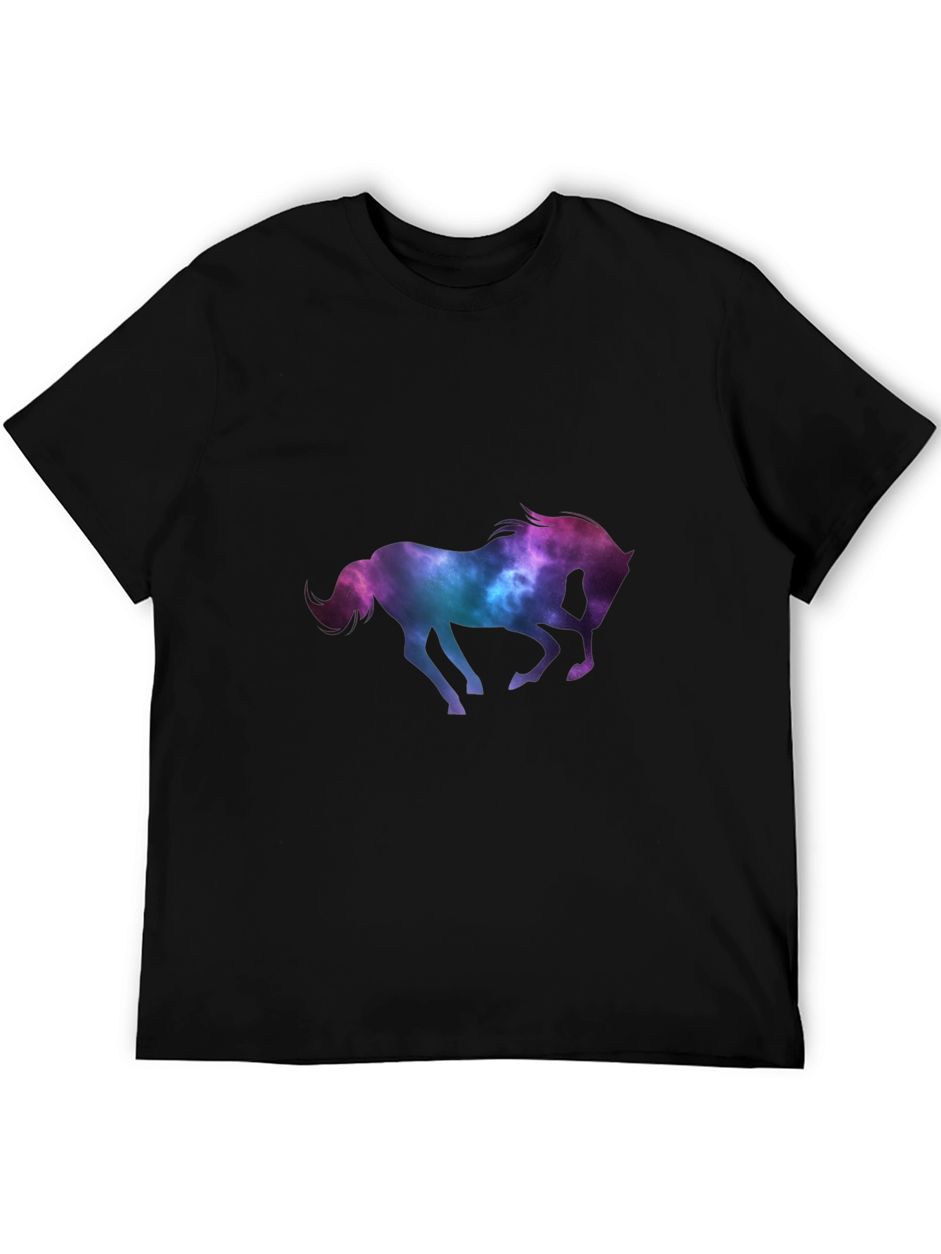 Galaxy Horse Graphic Tee - Black Casual T-Shirt