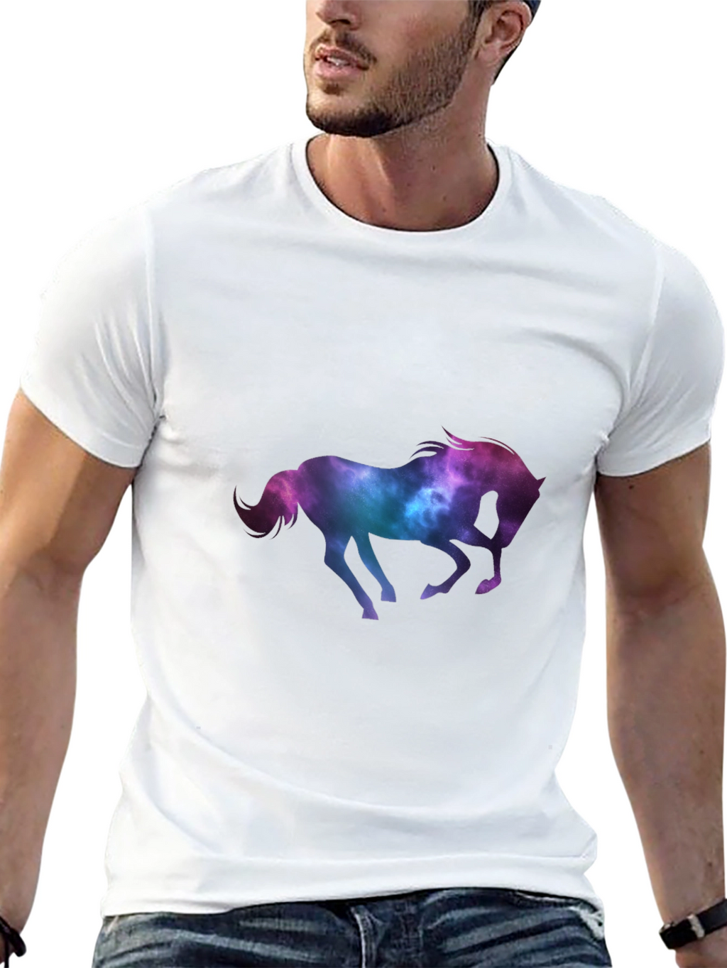 Galaxy Horse Graphic Tee - Black Casual T-Shirt