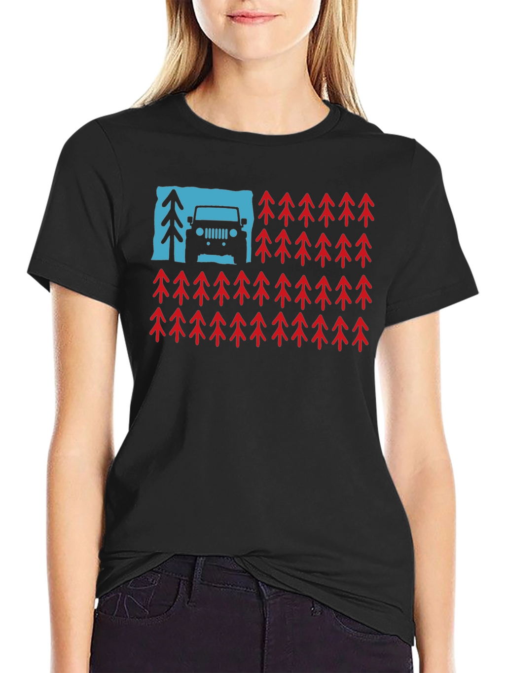 American Flag Jeep & Trees Graphic Tee
