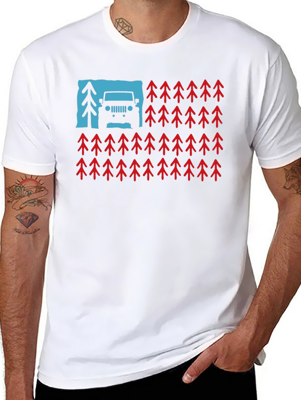 American Flag Jeep & Trees Graphic Tee