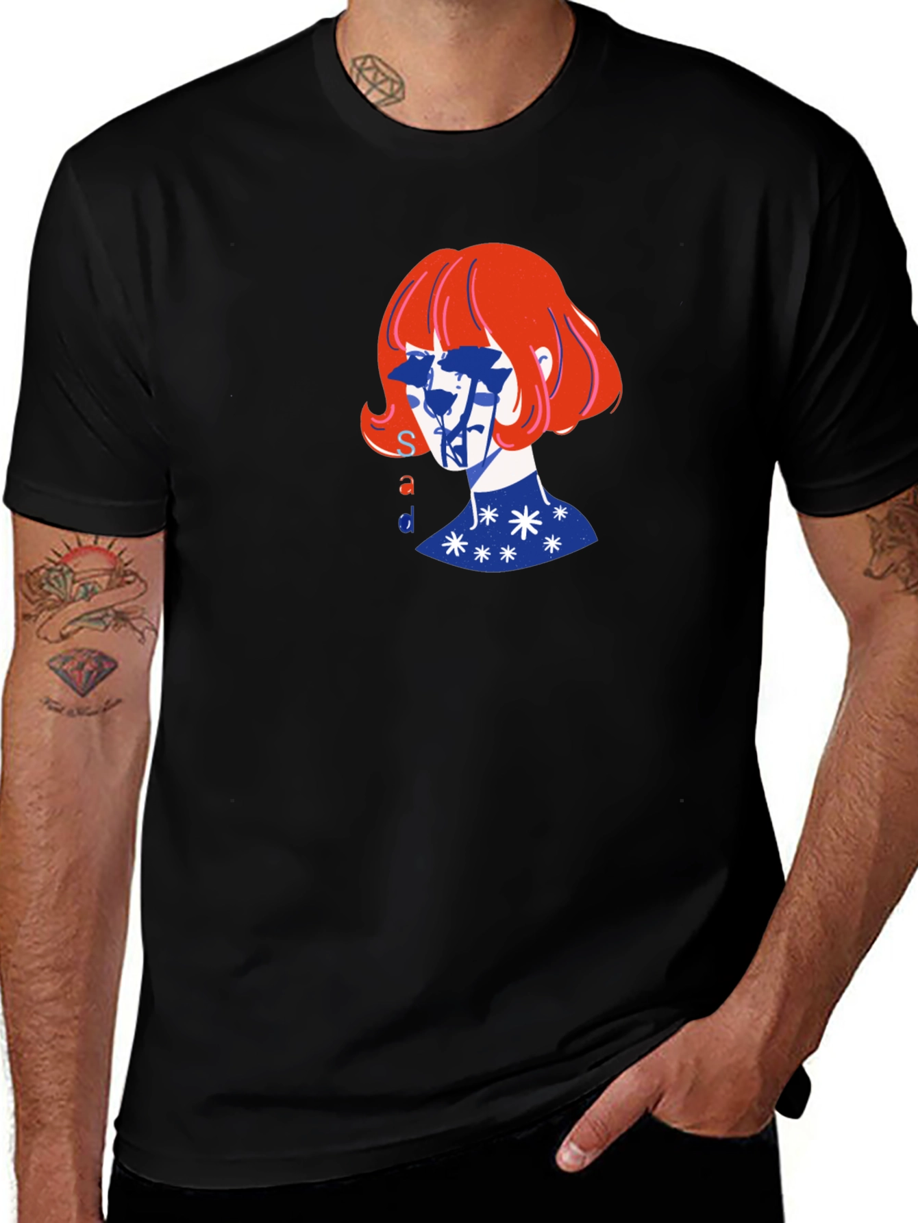 Artistic Graphic Print Black T-Shirt