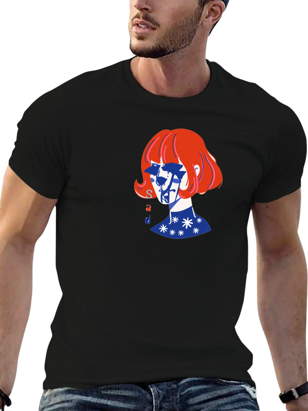Artistic Graphic Print Black T-Shirt
