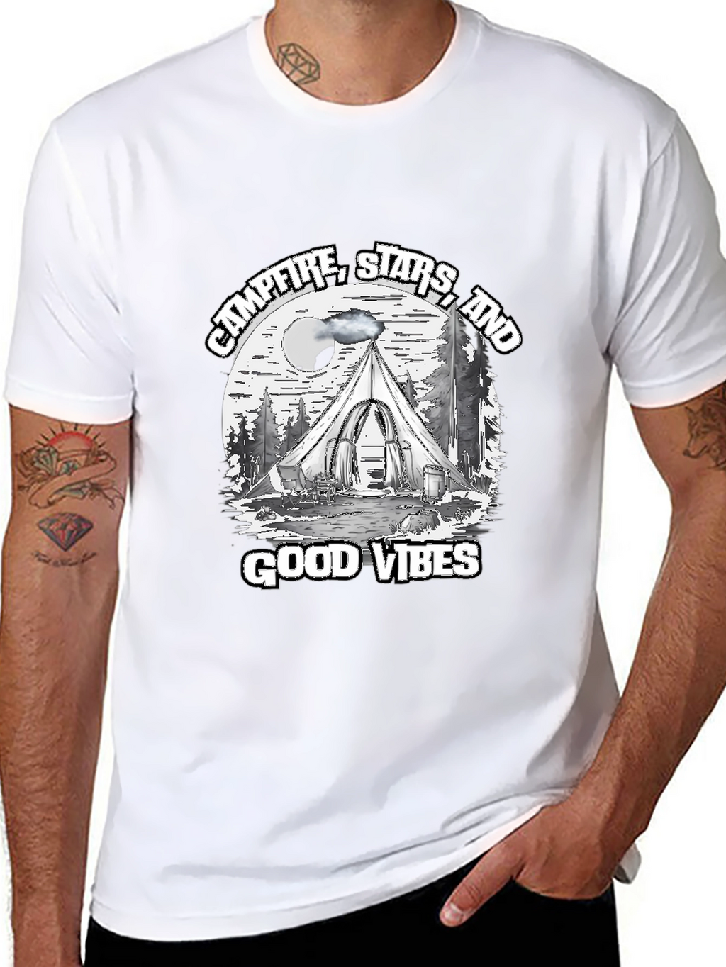 Campfire Stars Good Vibes Black T-Shirt