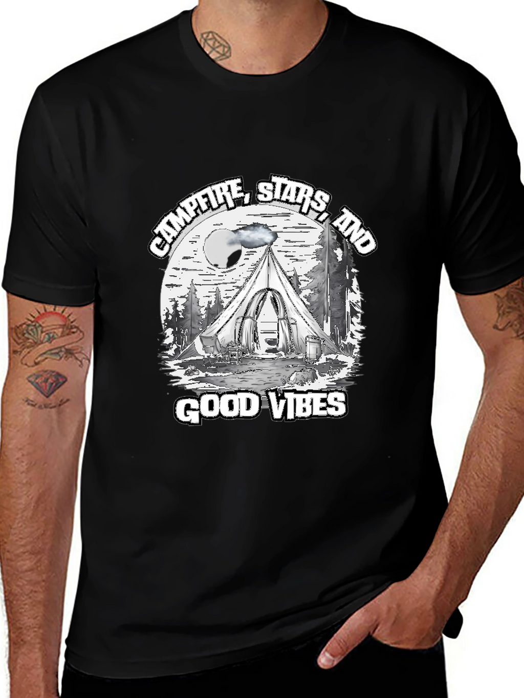 Campfire Stars Good Vibes Black T-Shirt