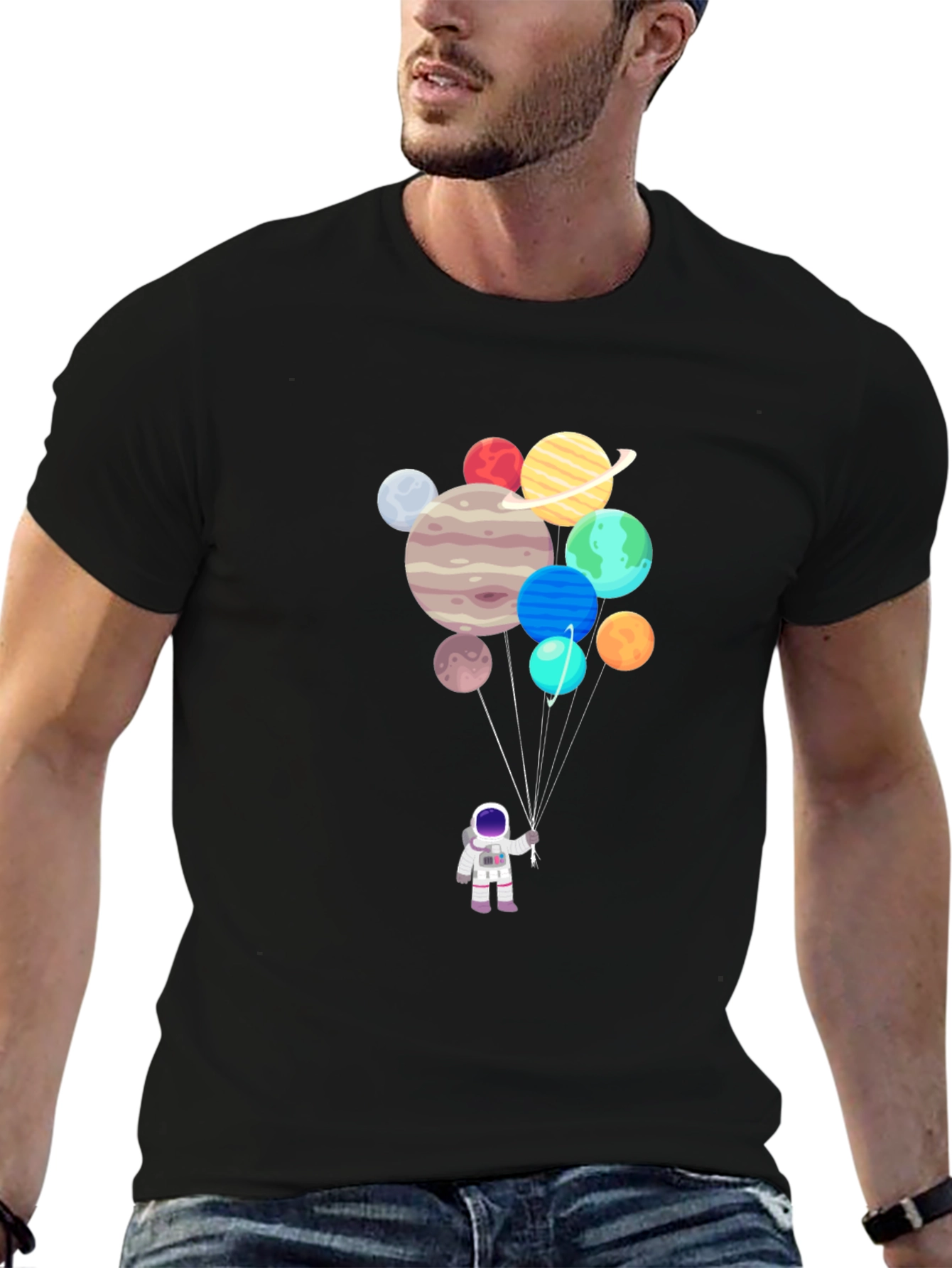 Astronaut Planets Balloon Graphic T-Shirt