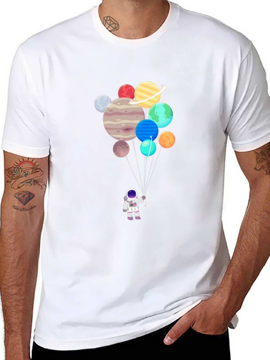 Astronaut Planets Balloon Graphic T-Shirt
