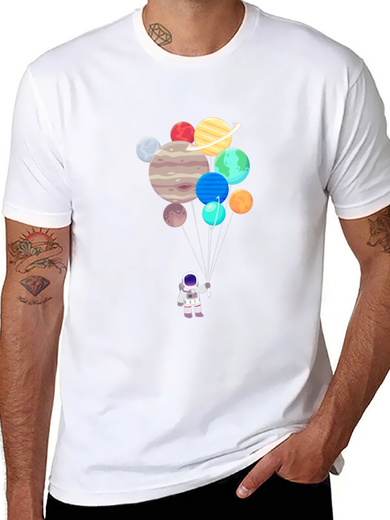 Astronaut Planets Balloon Graphic T-Shirt