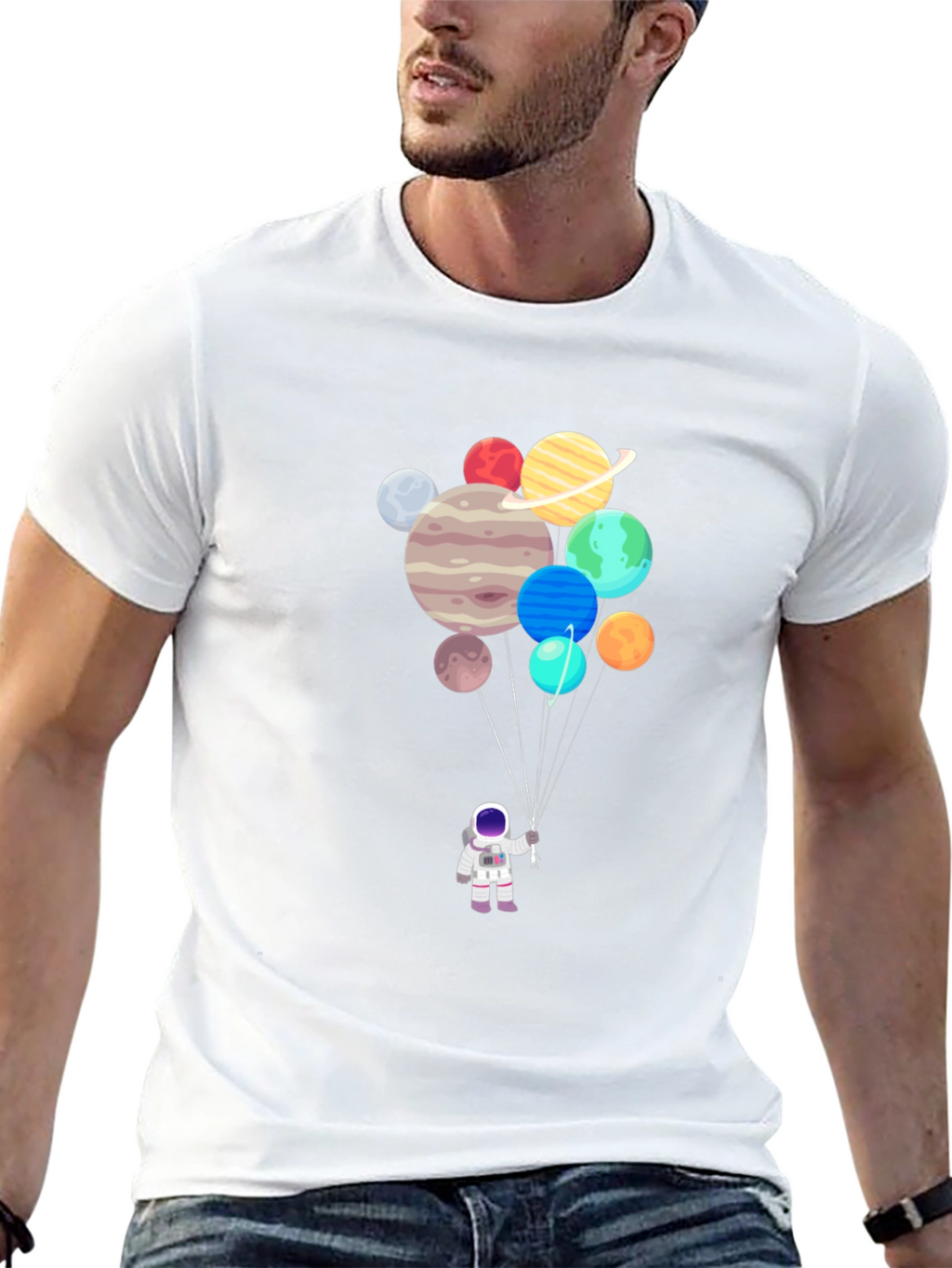 Astronaut Planets Balloon Graphic T-Shirt