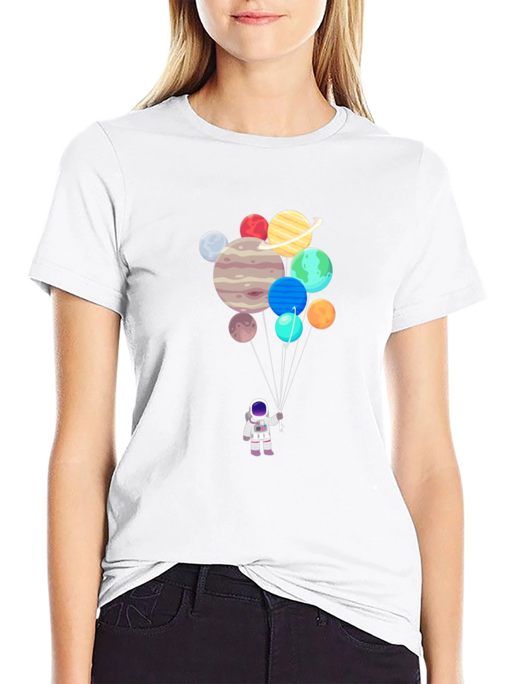 Astronaut Planets Balloon Graphic T-Shirt