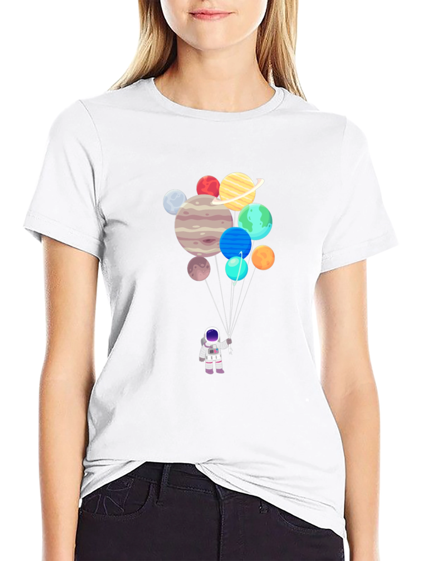 Astronaut Planets Balloon Graphic T-Shirt