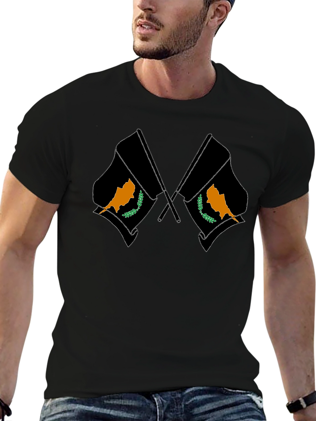 Cyprus Flag Graphic Print Black T-Shirt