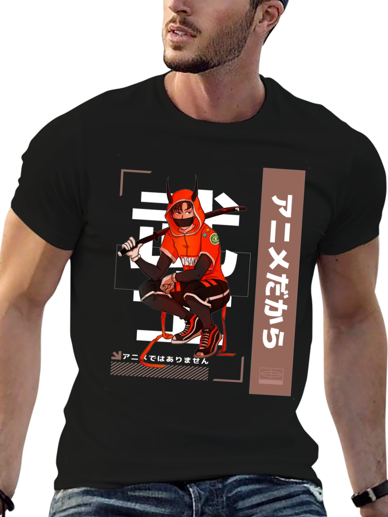 Anime-Inspired Black Graphic T-Shirt