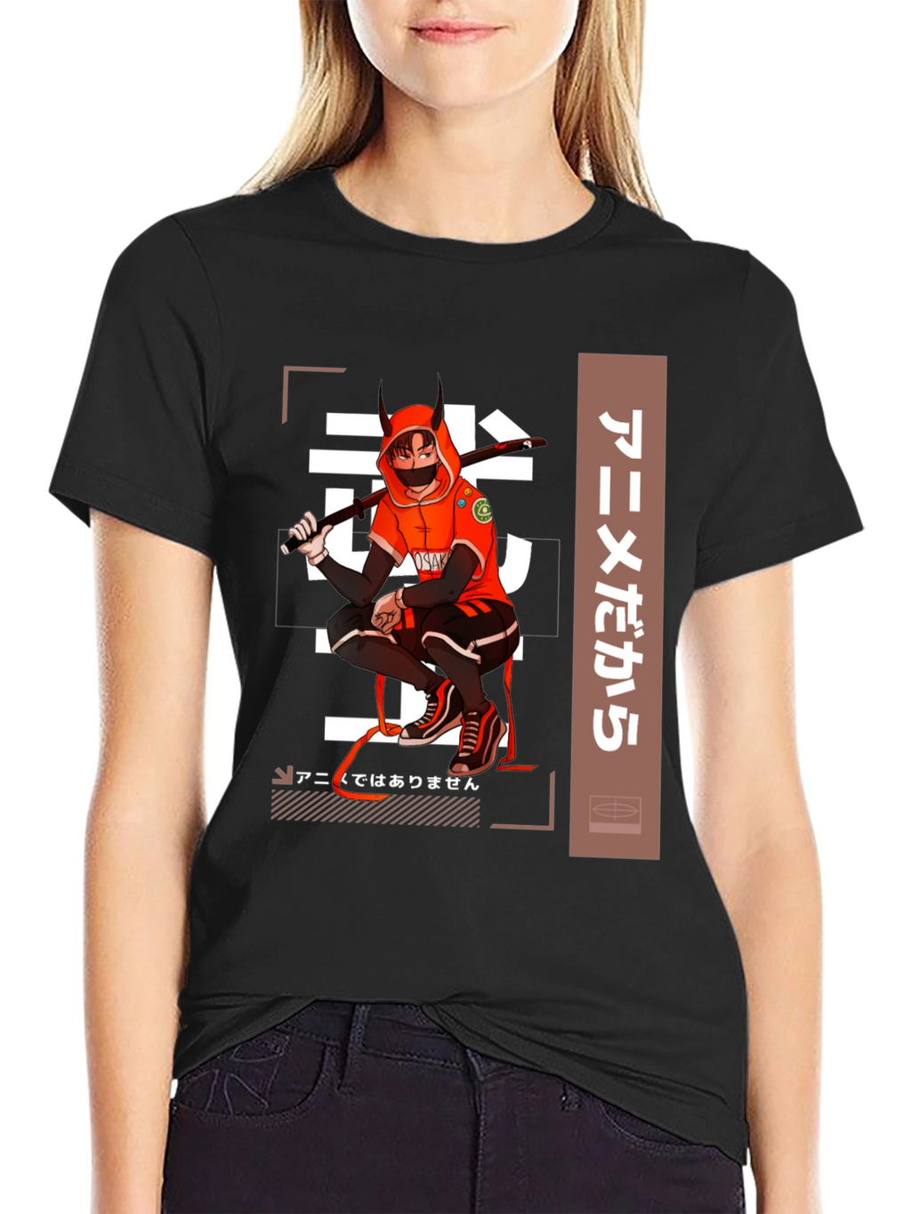 Anime-Inspired Black Graphic T-Shirt