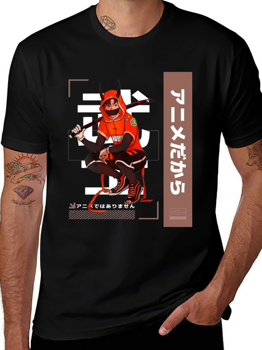 Anime-Inspired Black Graphic T-Shirt