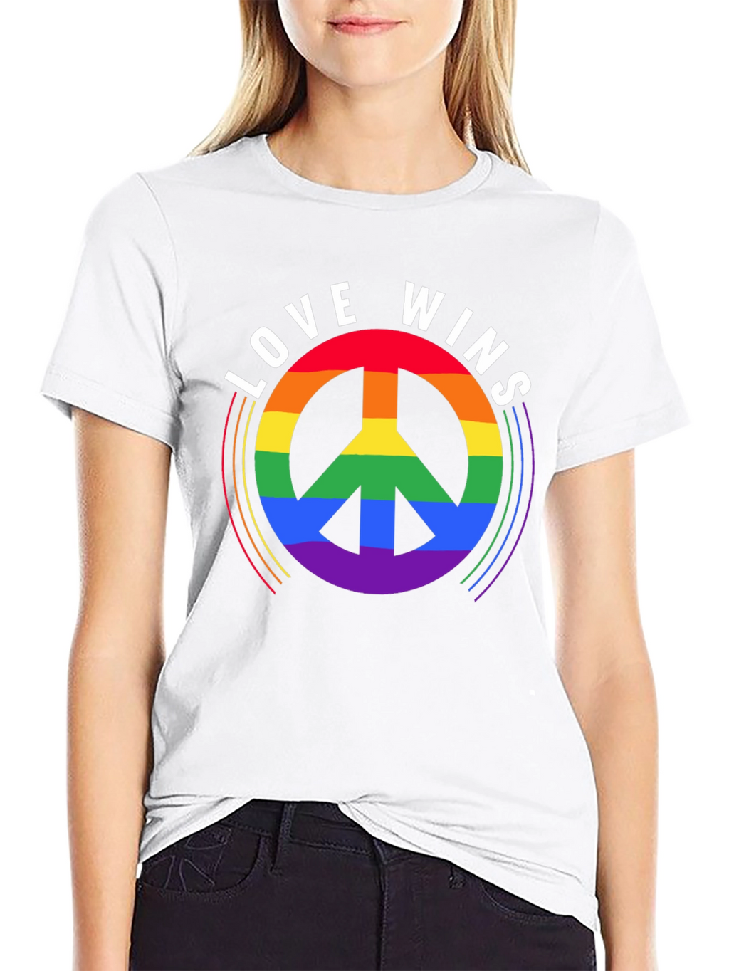 Love Wins Rainbow Peace Sign Black T-Shirt