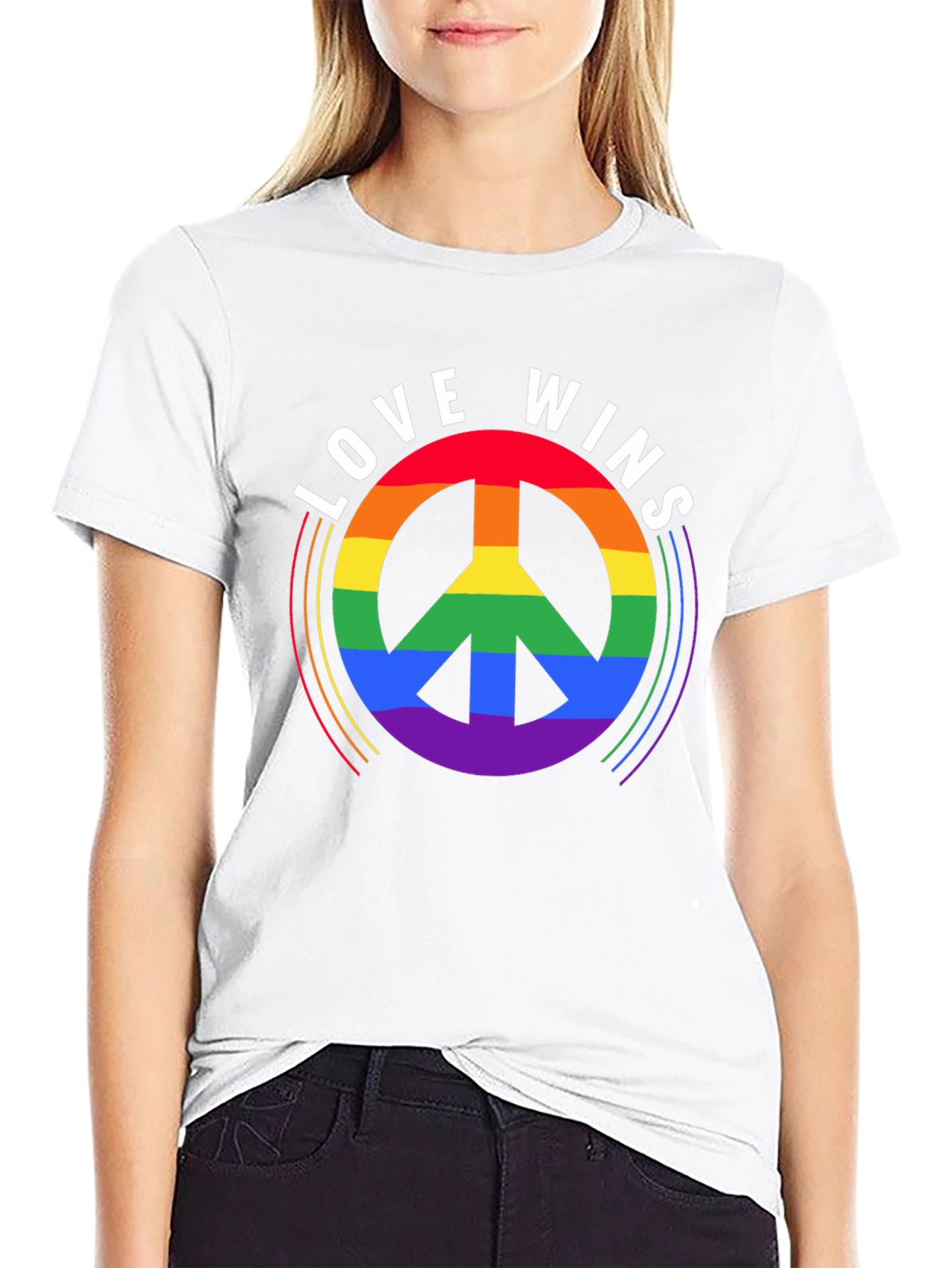 Love Wins Rainbow Peace Sign Black T-Shirt