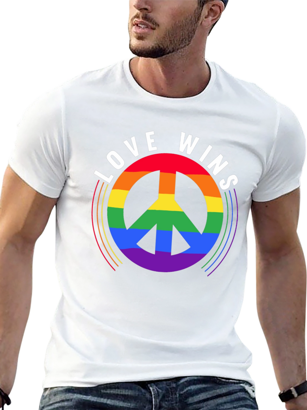 Love Wins Rainbow Peace Sign Black T-Shirt