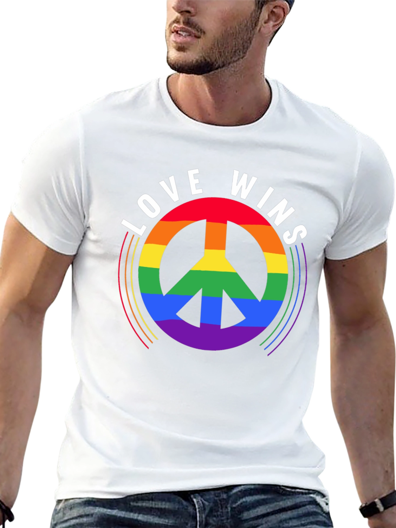 Love Wins Rainbow Peace Sign Black T-Shirt