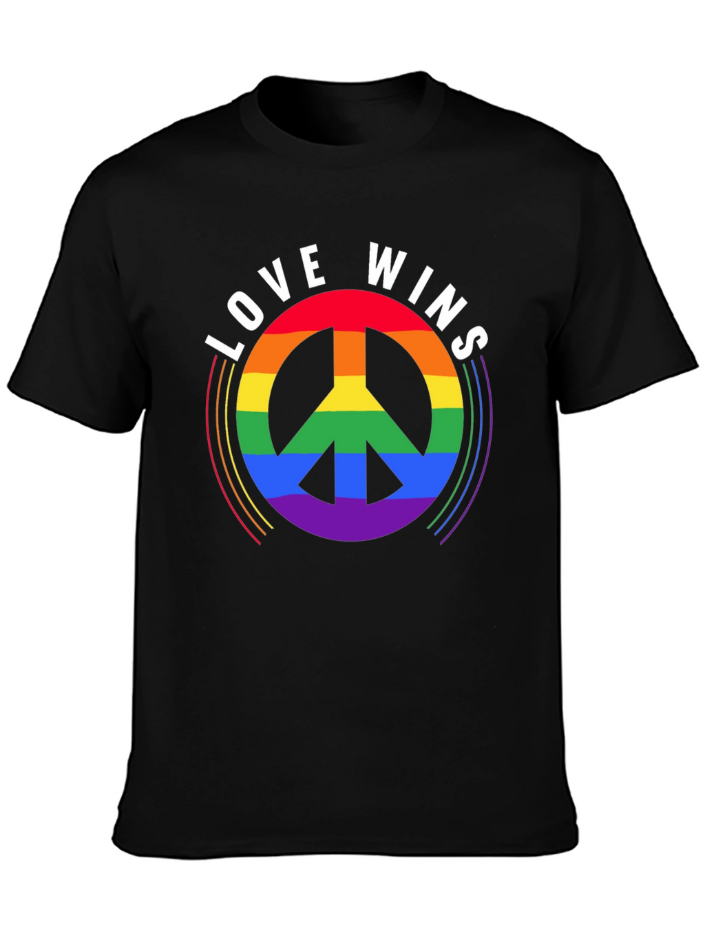 Love Wins Rainbow Peace Sign Black T-Shirt