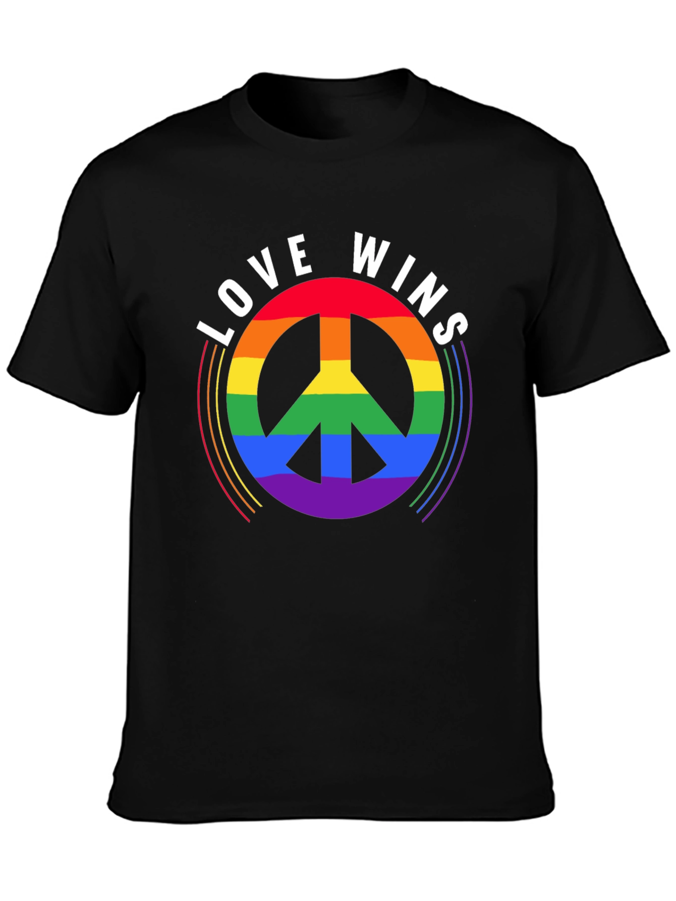 Love Wins Rainbow Peace Sign Black T-Shirt