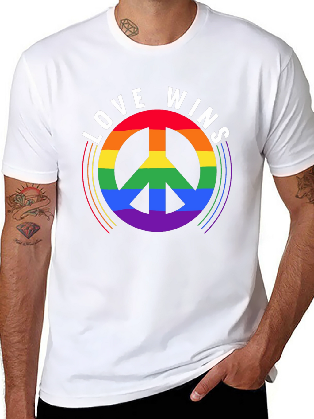 Love Wins Rainbow Peace Sign Black T-Shirt