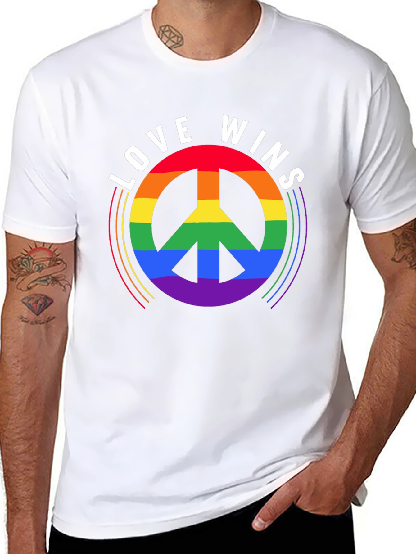 Love Wins Rainbow Peace Sign Black T-Shirt