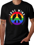 Love Wins Rainbow Peace Sign Black T-Shirt