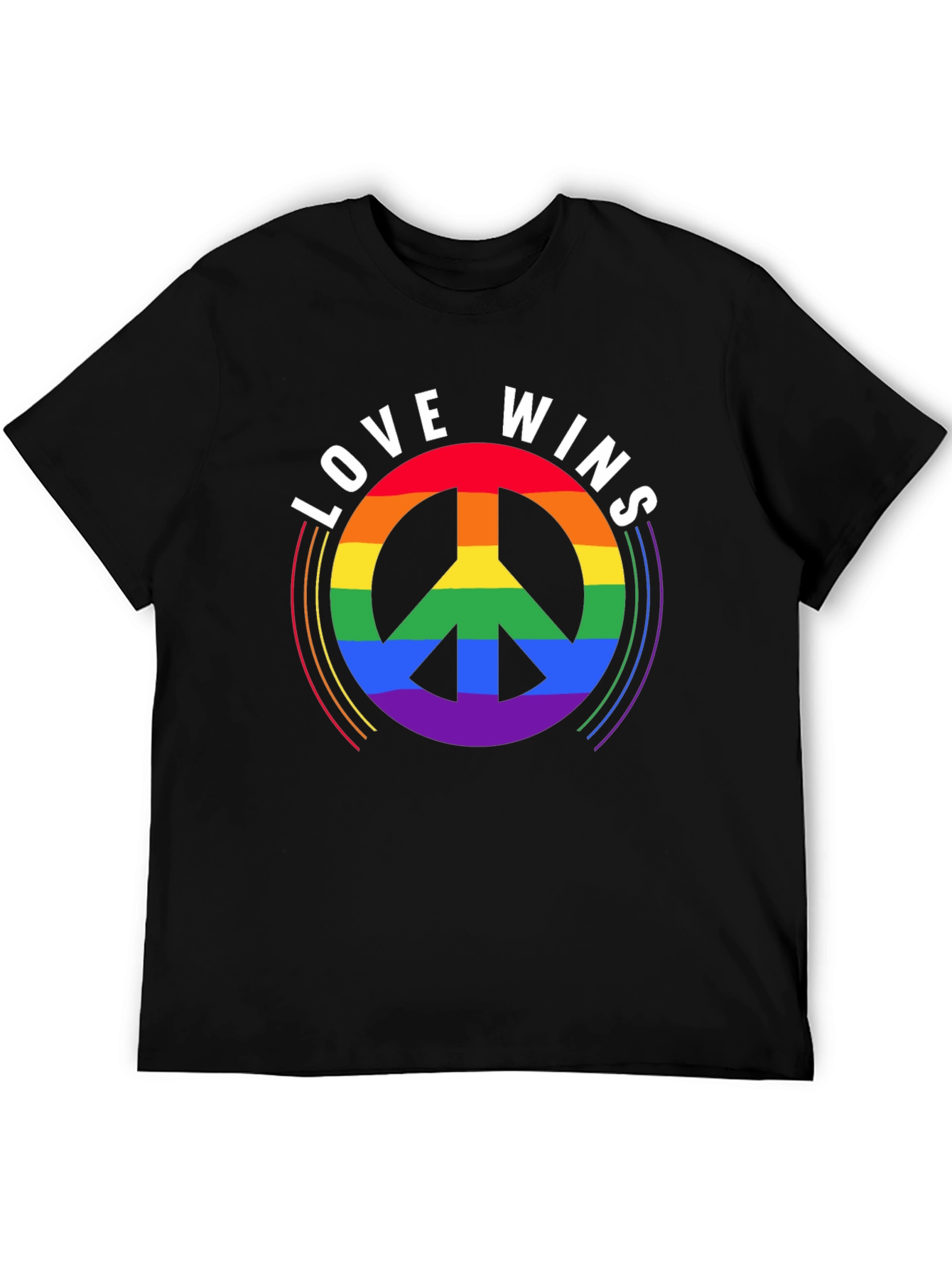 Love Wins Rainbow Peace Sign Black T-Shirt