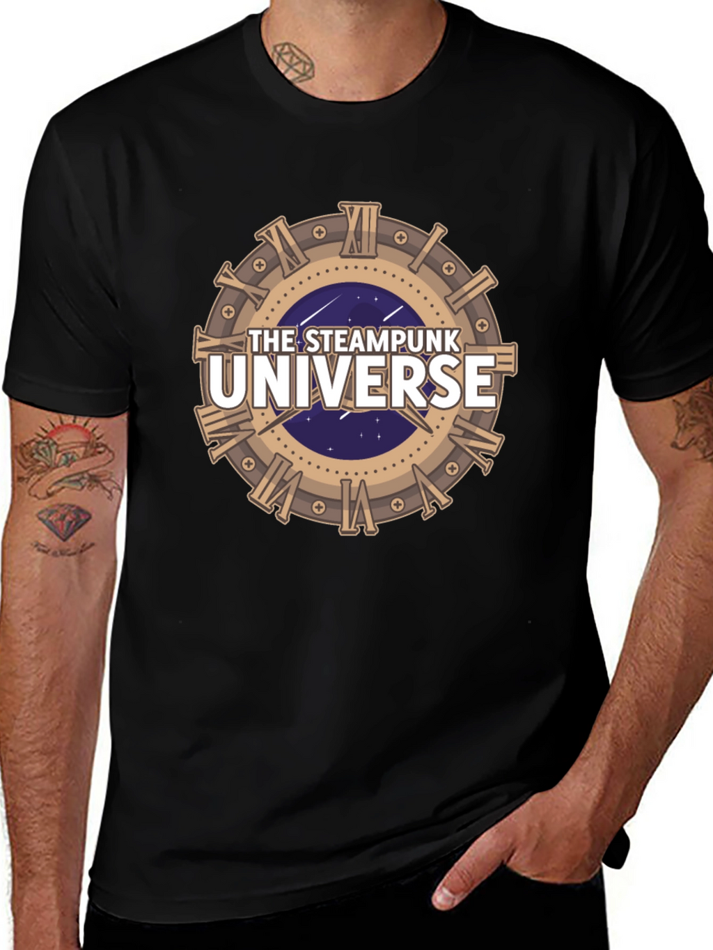 Steampunk Universe Graphic Tee - Black Cotton T-Shirt