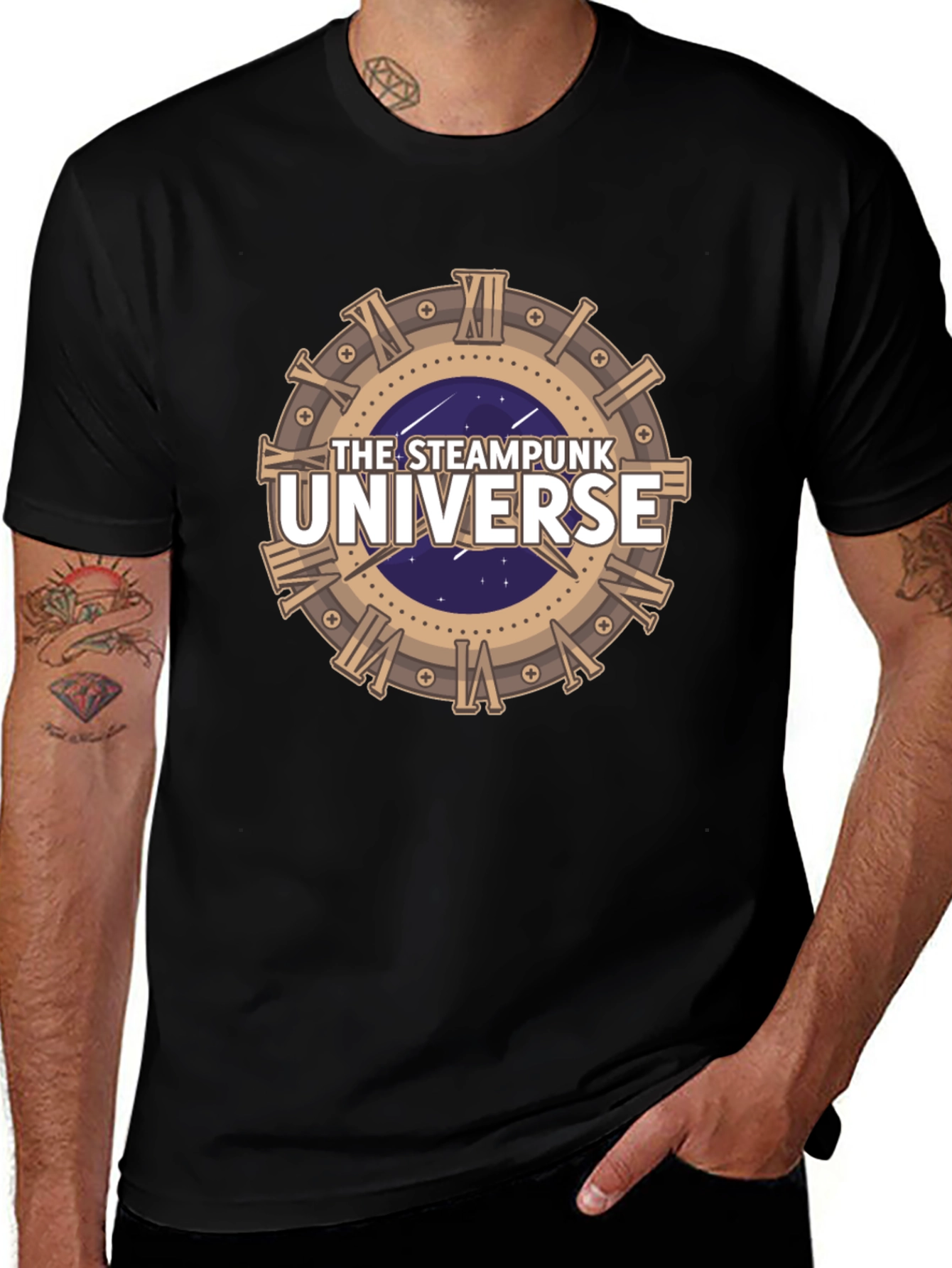 Steampunk Universe Graphic Tee - Black Cotton T-Shirt