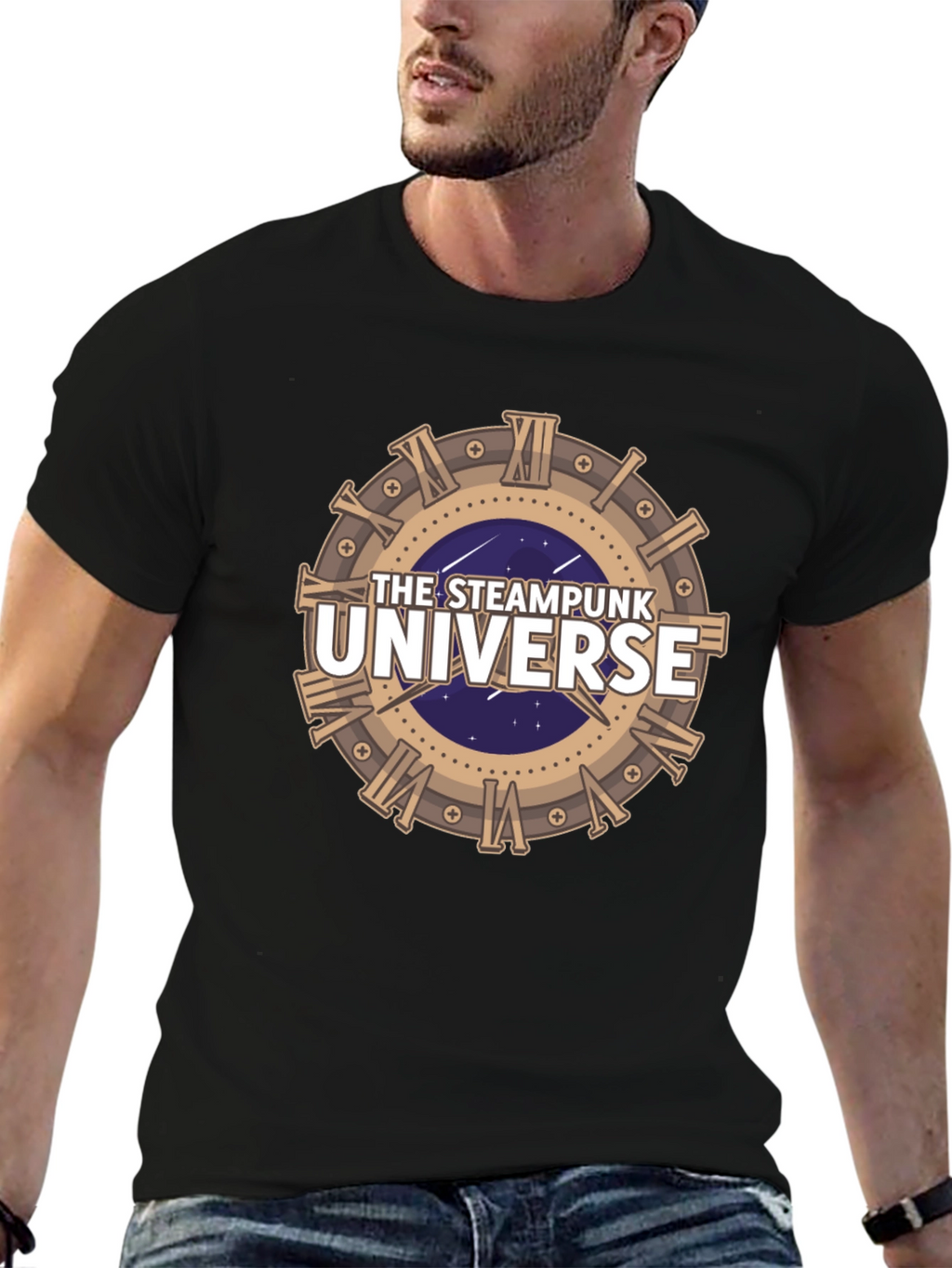 Steampunk Universe Graphic Tee - Black Cotton T-Shirt