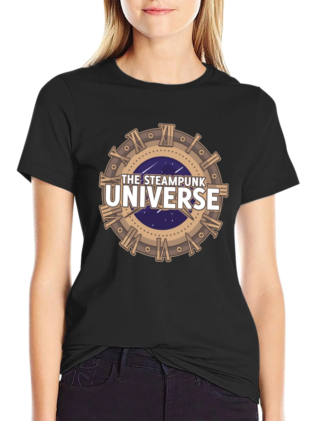 Steampunk Universe Graphic Tee - Black Cotton T-Shirt
