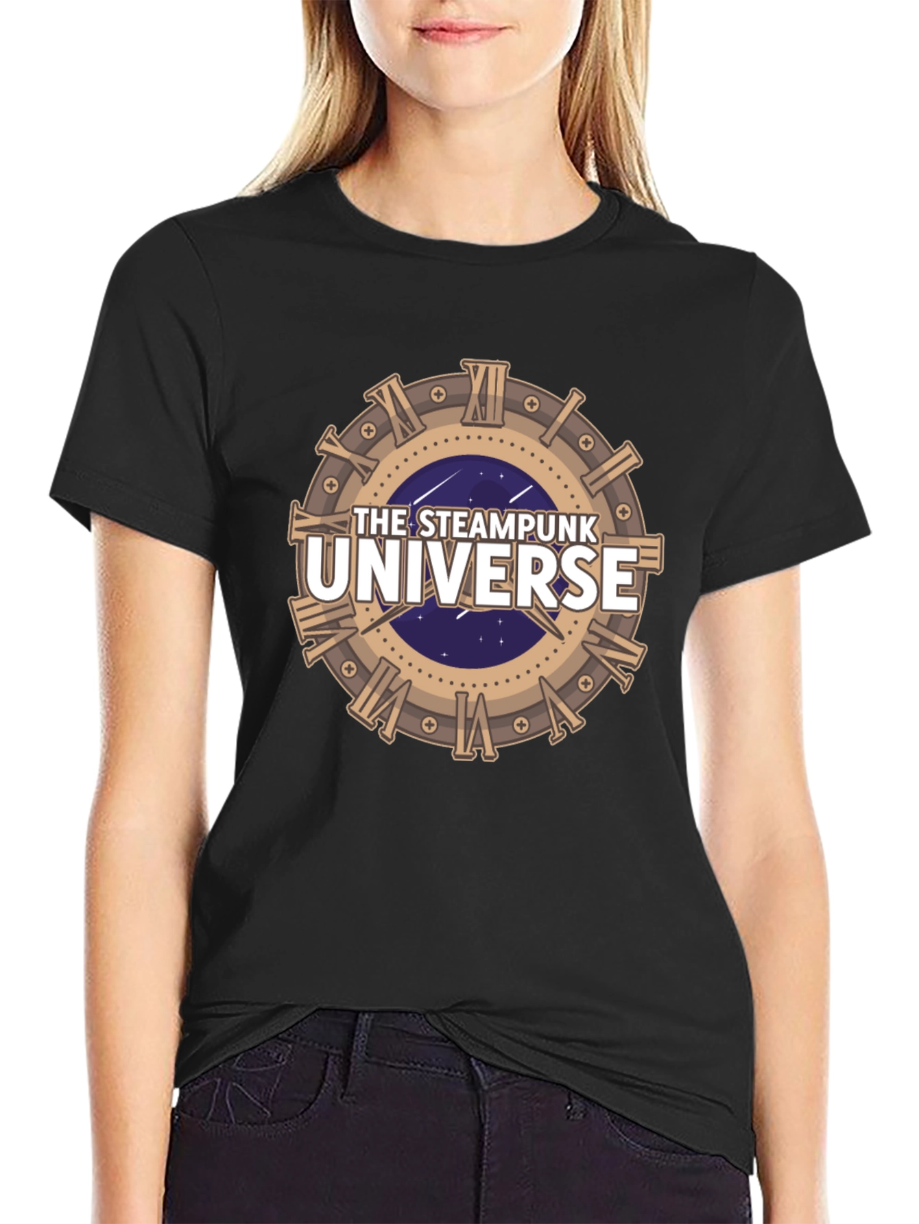 Steampunk Universe Graphic Tee - Black Cotton T-Shirt