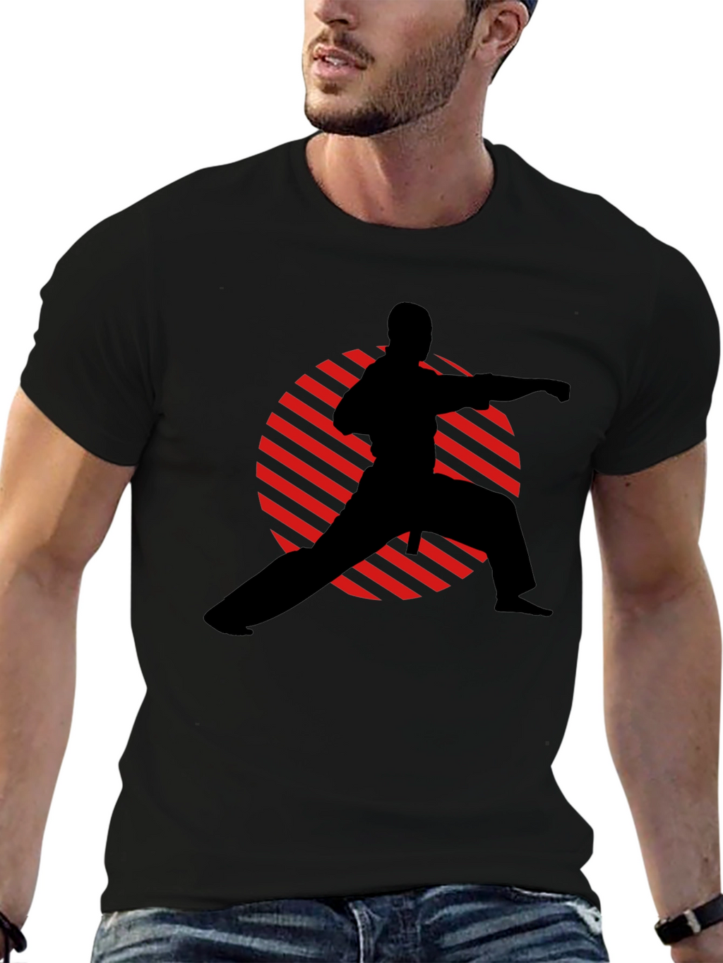Karate Silhouette Graphic T-Shirt - Black