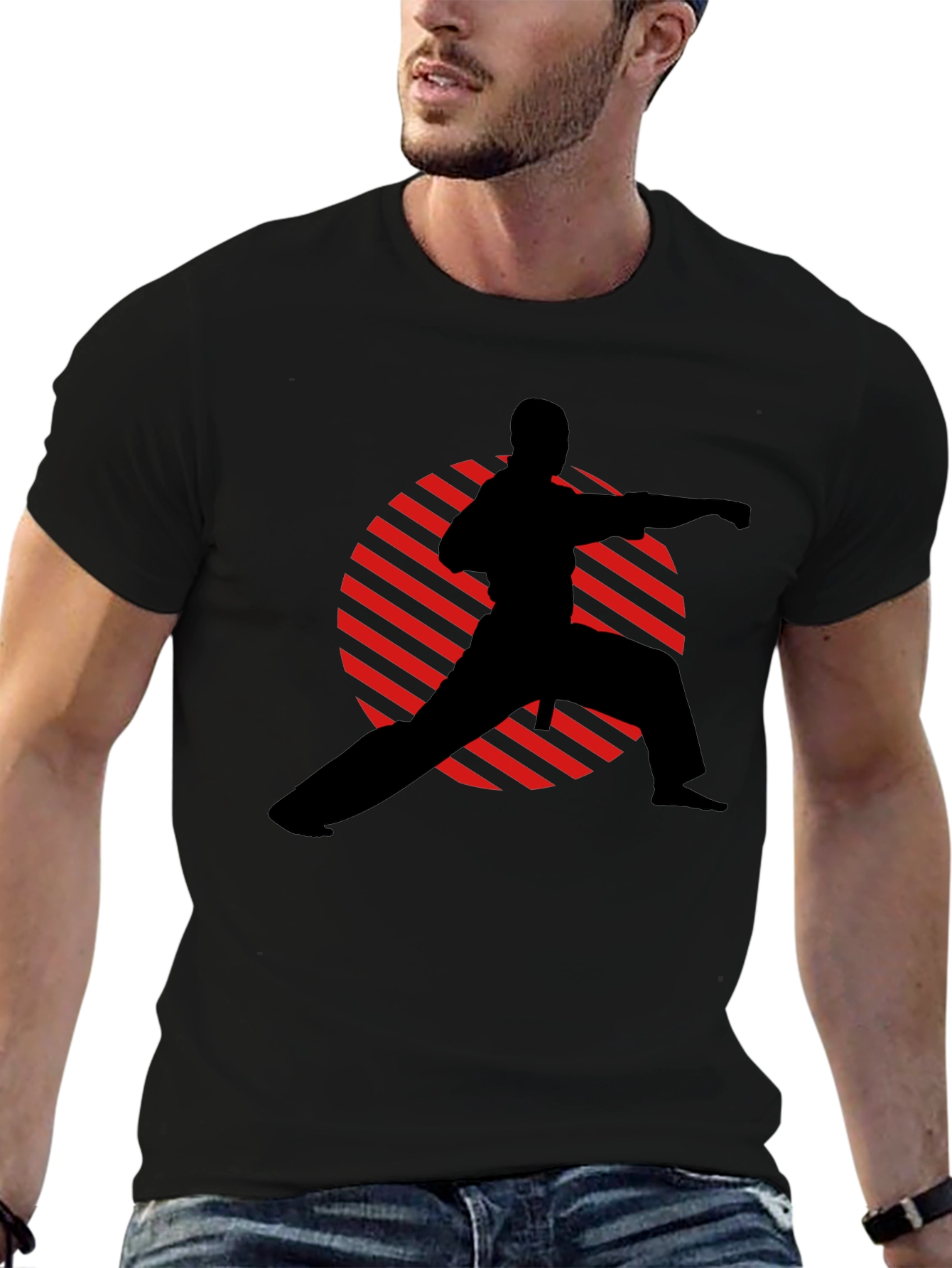 Karate Silhouette Graphic T-Shirt - Black