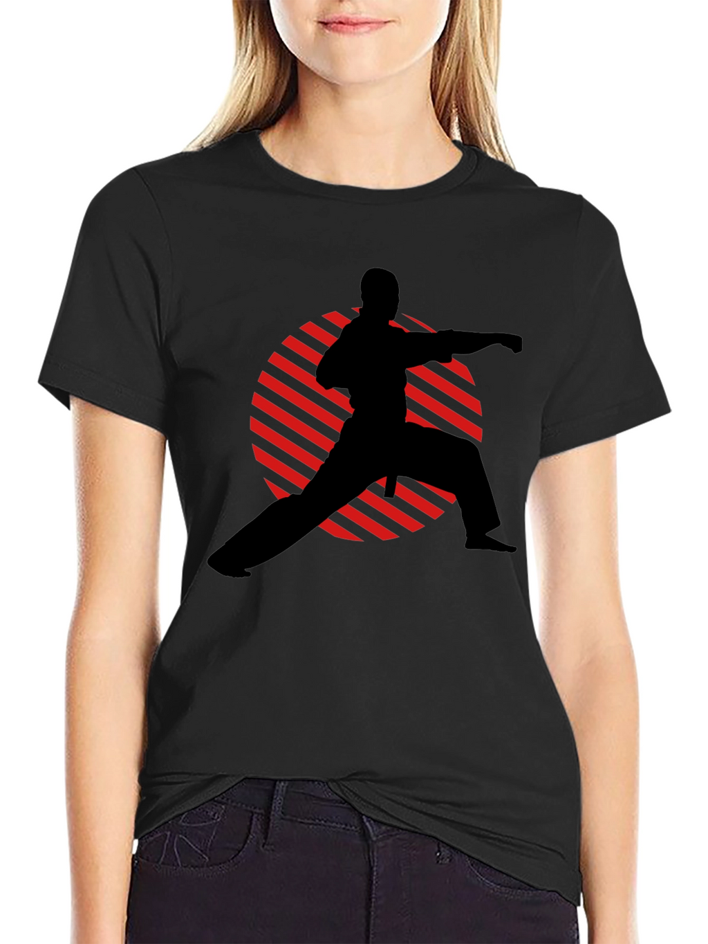 Karate Silhouette Graphic T-Shirt - Black