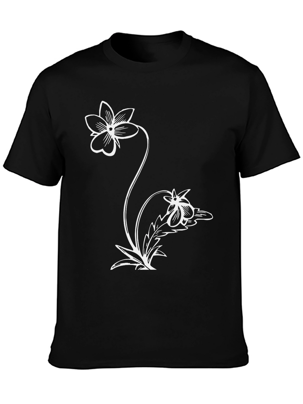 Black T-Shirt with Floral Graphic