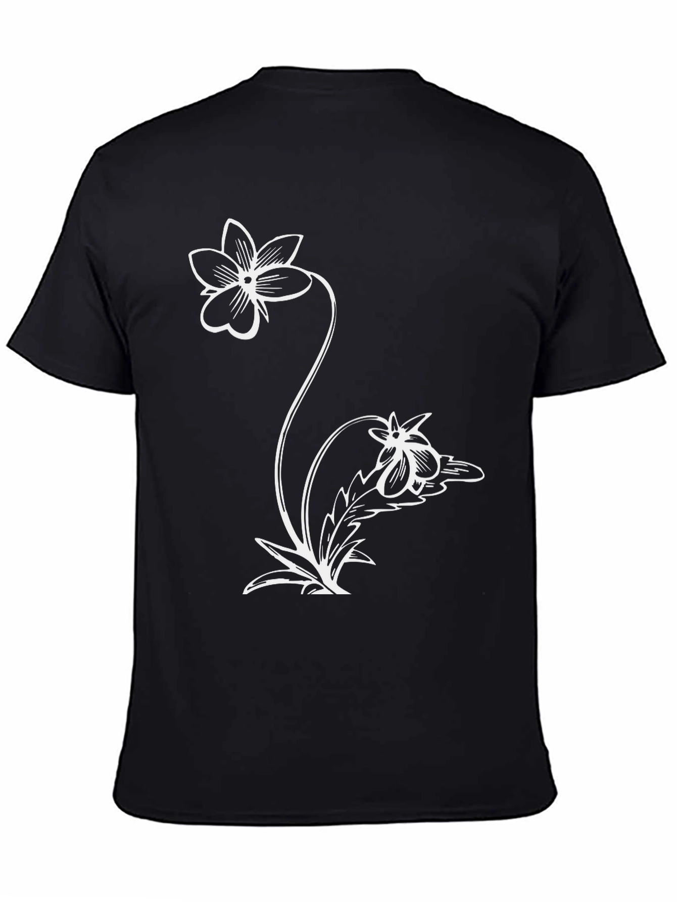 Black T-Shirt with Floral Graphic