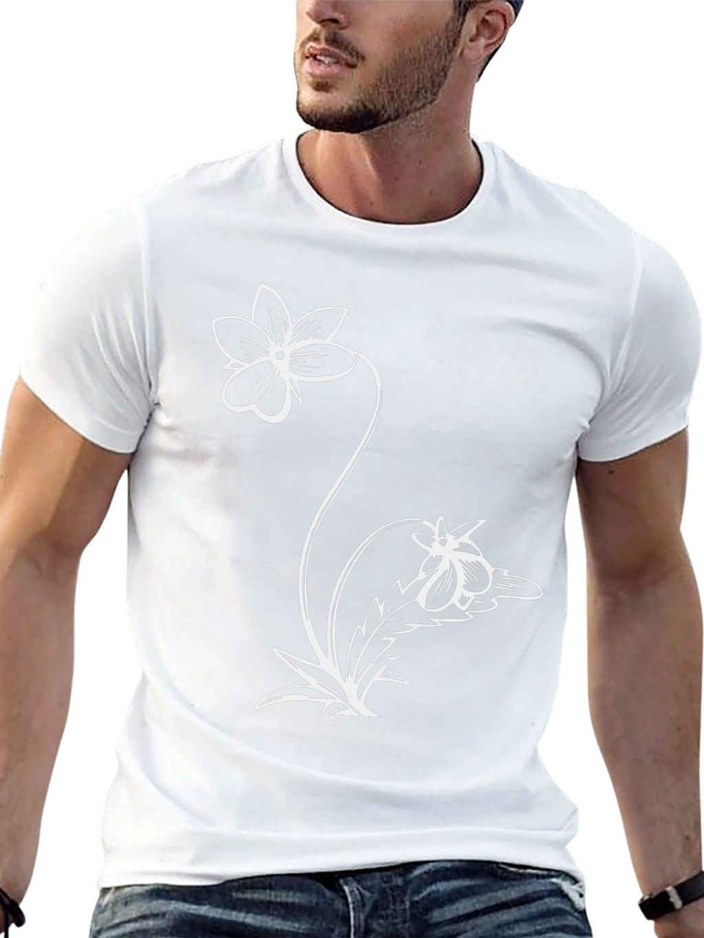 Black T-Shirt with Floral Graphic