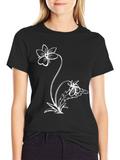 Black T-Shirt with Floral Graphic