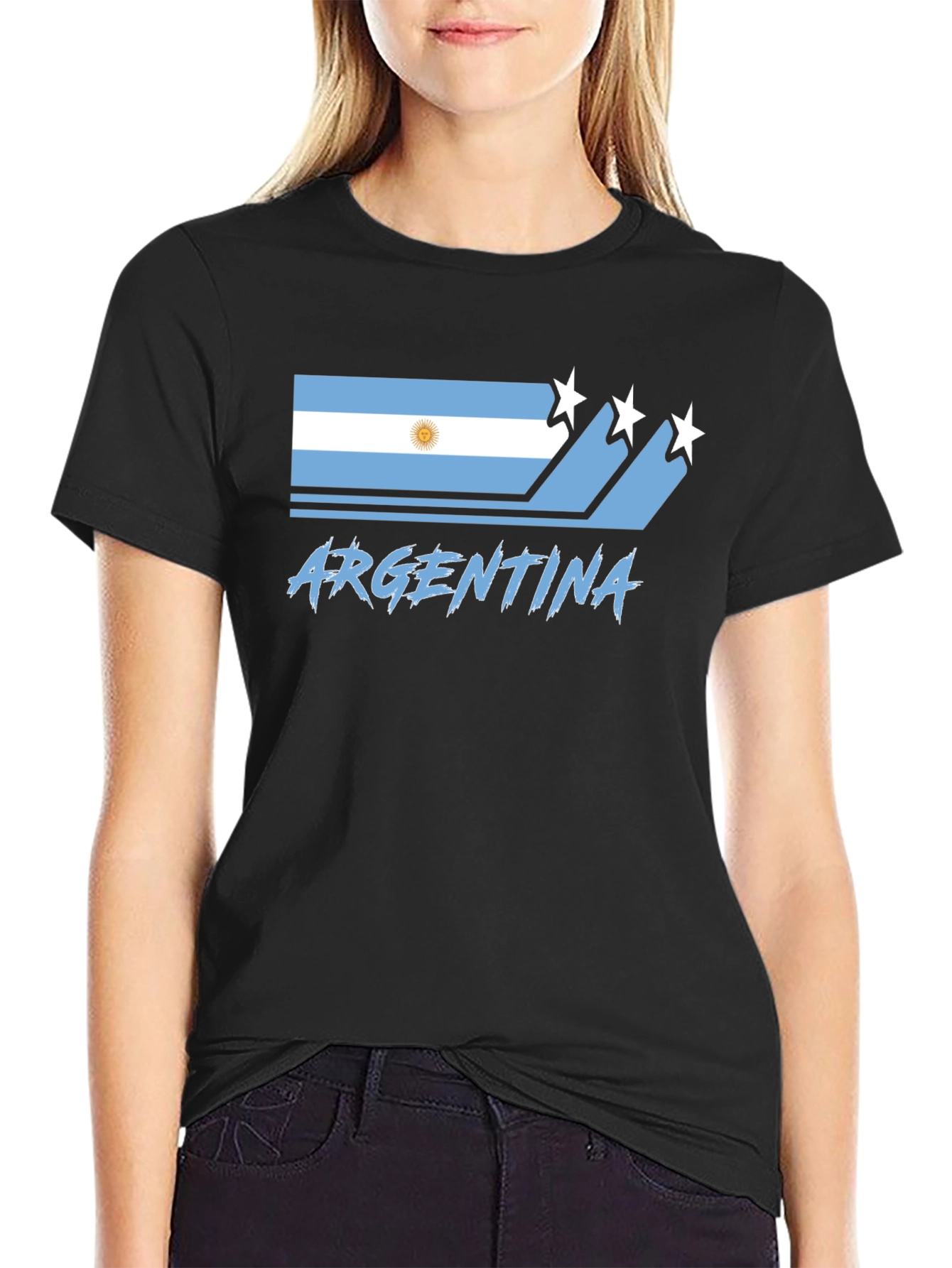 Argentina Flag Graphic Black T-Shirt