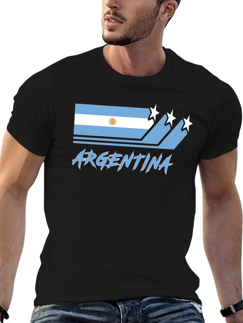 Argentina Flag Graphic Black T-Shirt