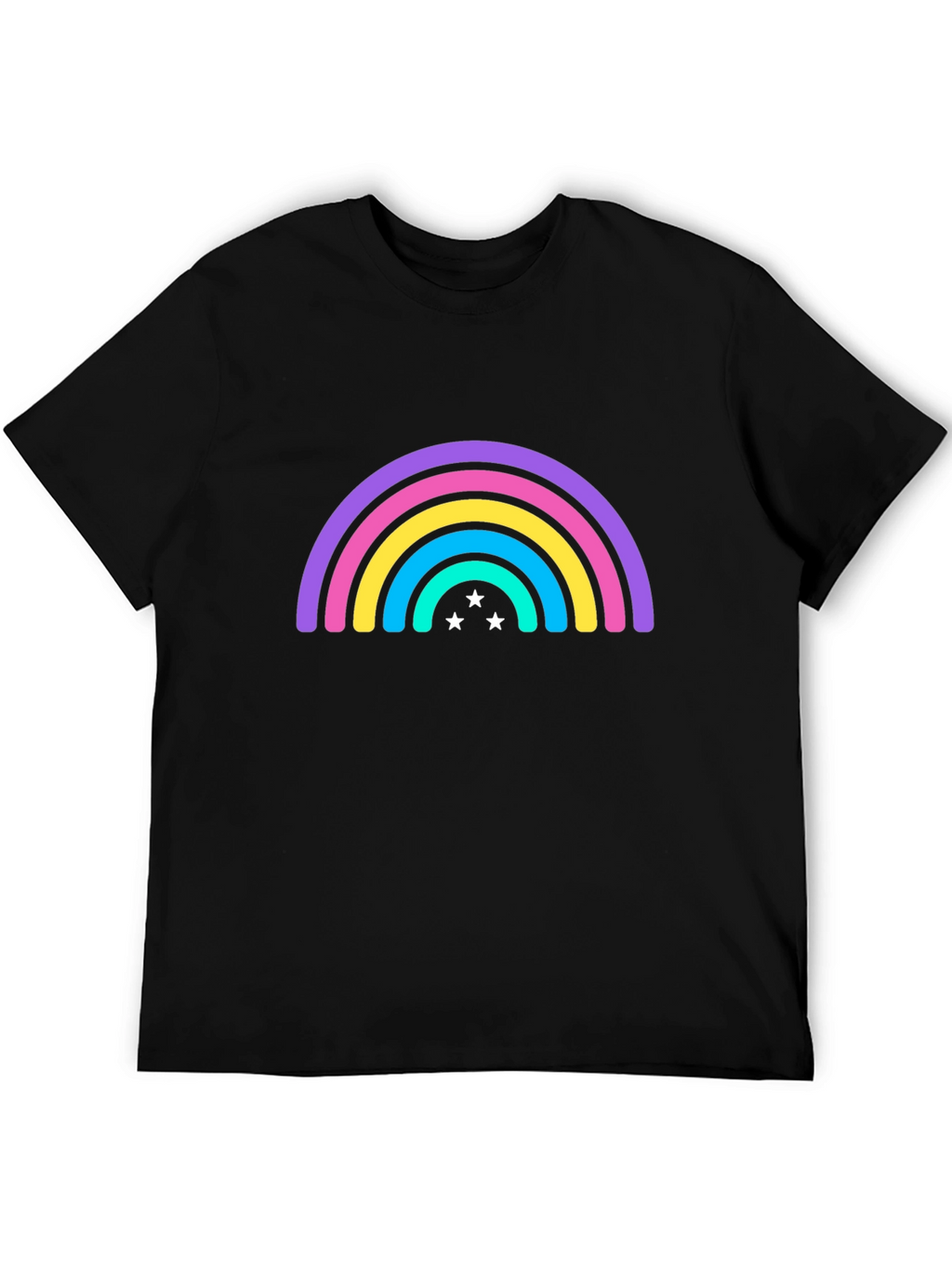 Rainbow Star Graphic Tee - Black Casual T-Shirt